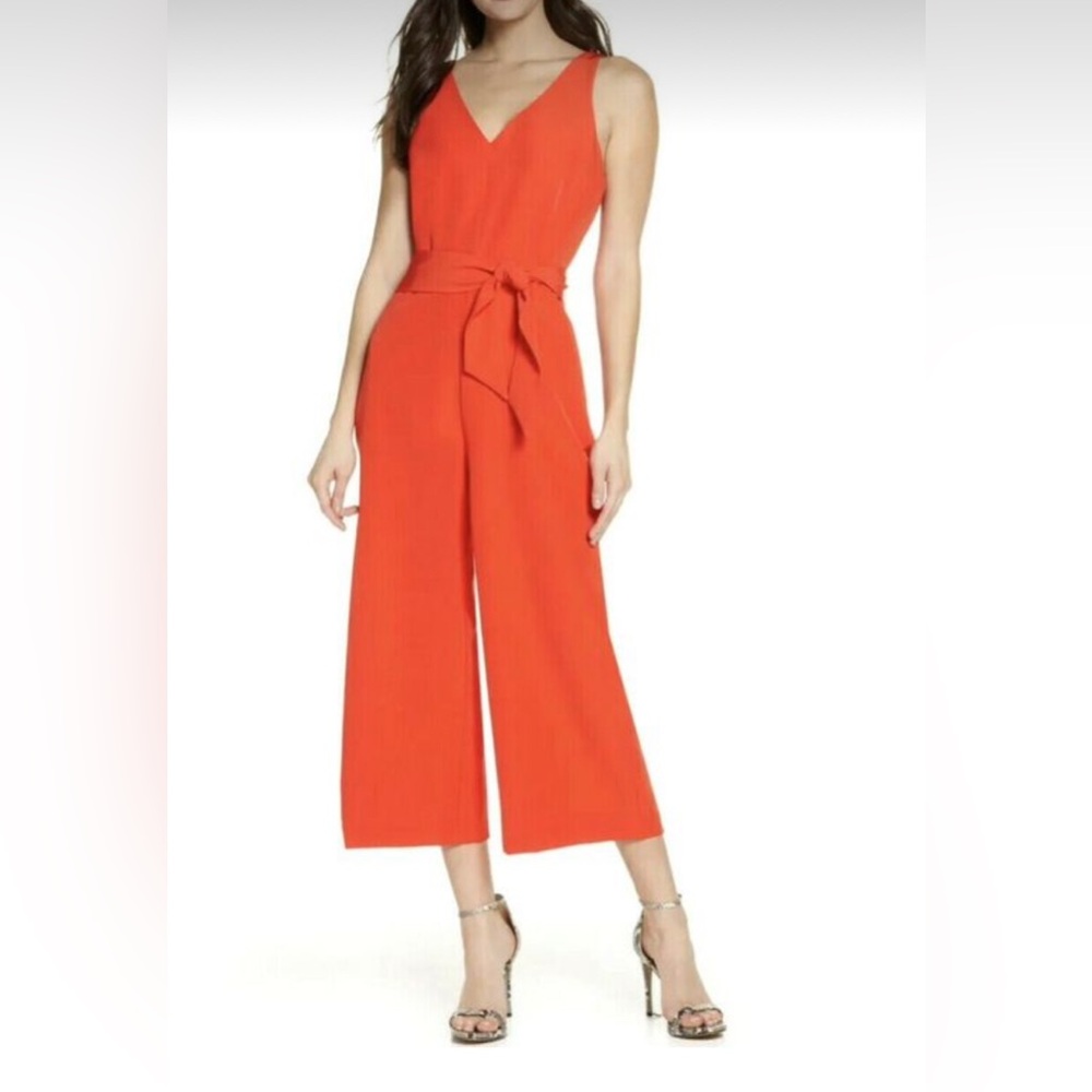 NWT Sam Edelman Cropped Jumpsuit in HDX CORAL size 14